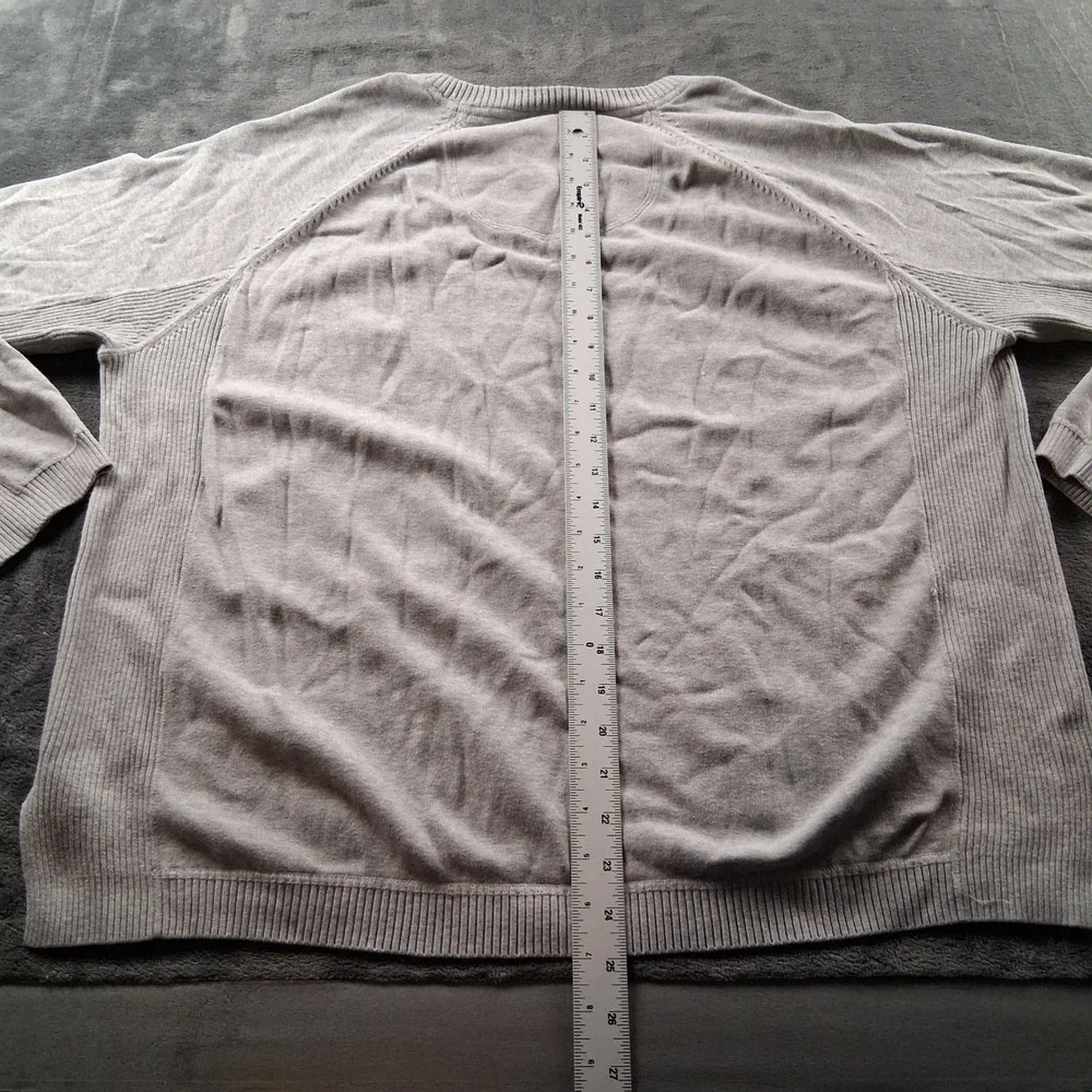 Island Shores V-Neck Sweater Mens XL Gray 100% Cotton Raglan Ribbed Knit